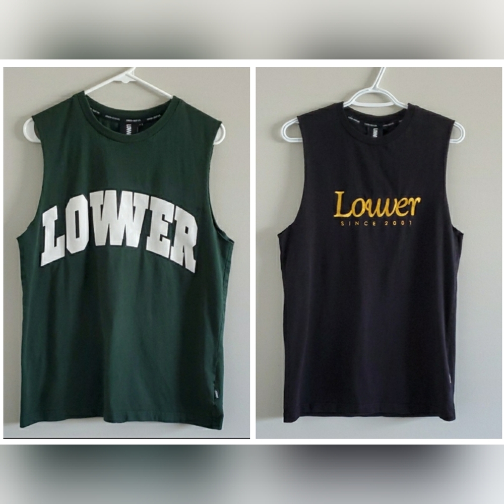 2 Lower Green Black Sleeveless Organic Cotton Cut Out Muscle Tank Gym Tops Sz S